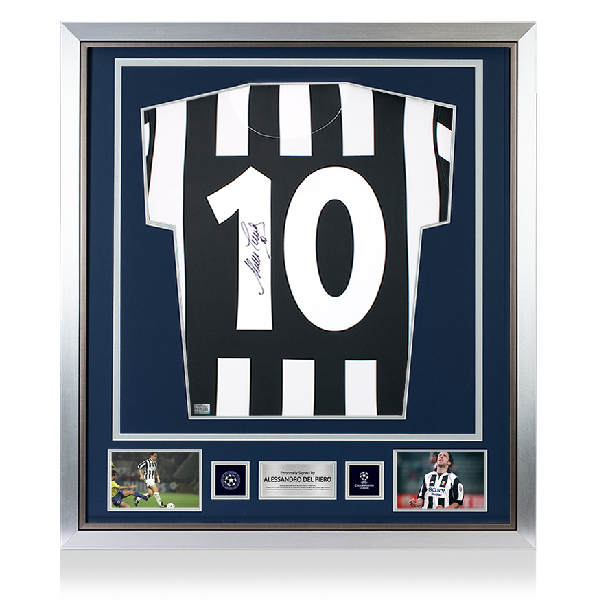 Alessandro Del Piero Official UEFA Champions League Back Signed and Framed Juventus 1994-95 Home Shirt With Fan Style Numbers