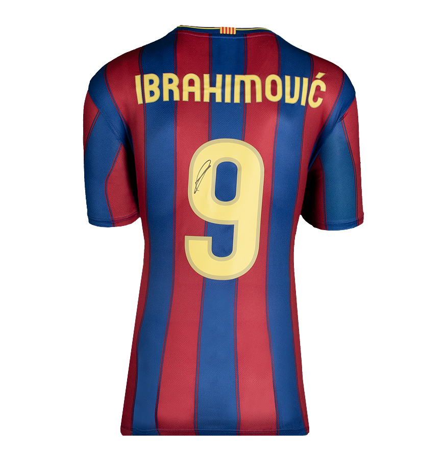 Zlatan Ibrahimovic Official UEFA Champions League Back Signed and Hero Framed FC Barcelona 2009-10 Home Shirt with Fan Style Number
