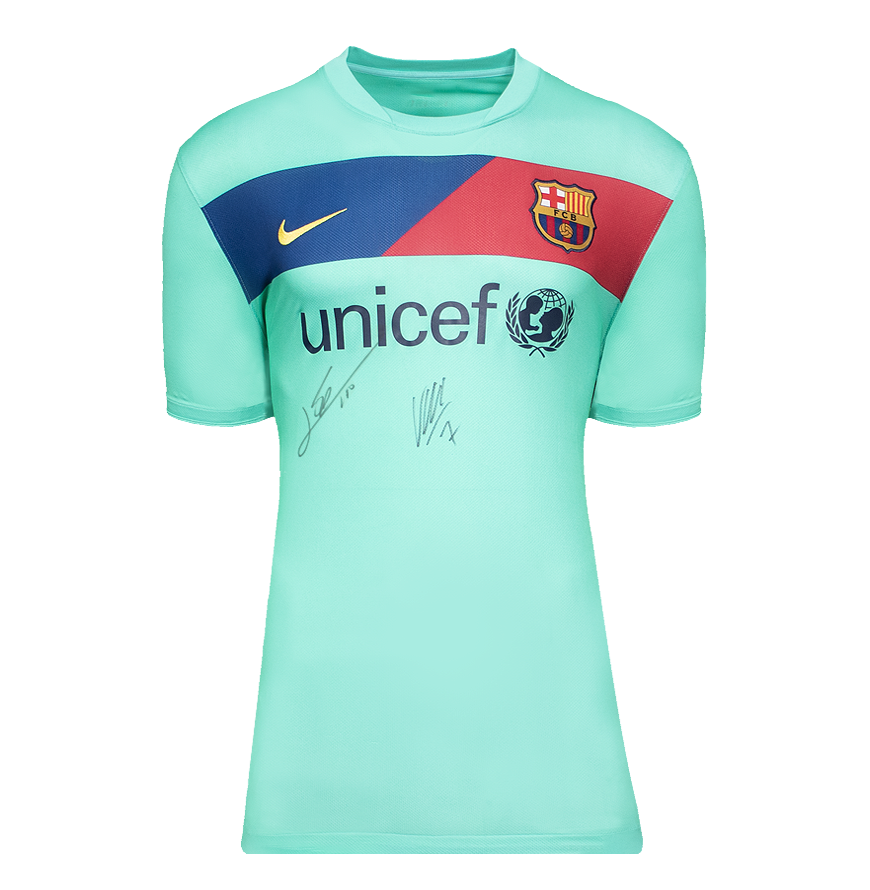 Lionel Messi & David Villa Official UEFA Champions League Front Signed and Framed FC Barcelona 2010-11 Away Shirt