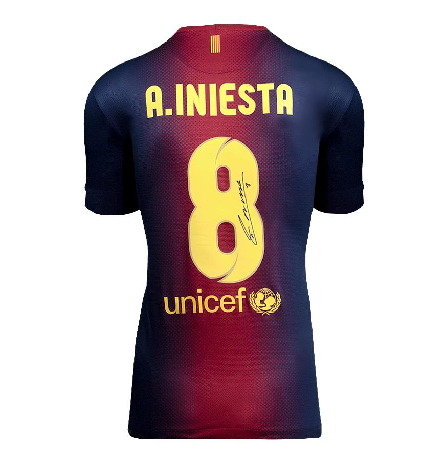 Andres Iniesta Official UEFA Champions League Back Signed and Hero Framed FC Barcelona 2012-13 Home Shirt
