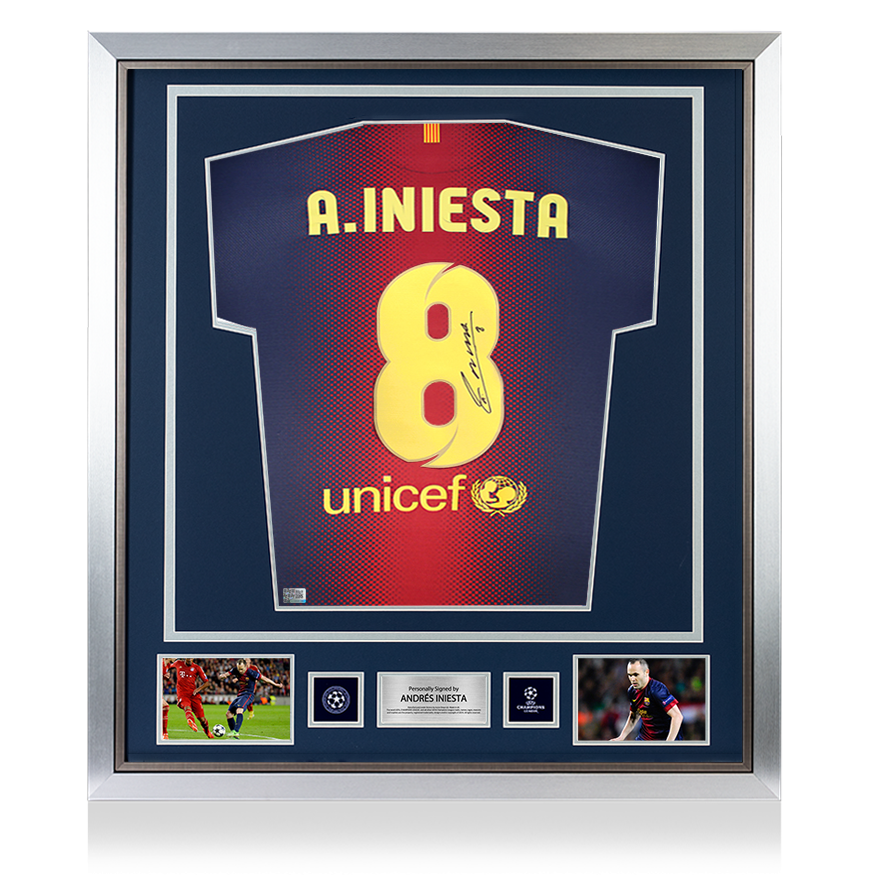 Andres Iniesta Official UEFA Champions League Back Signed and Framed FC Barcelona 2012-13 Home Shirt