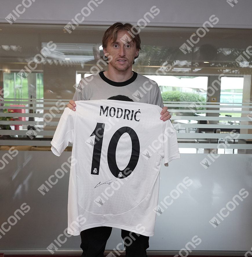 Luka Modric Official UEFA Champions League Back Signed and Framed Real Madrid 2024-25 Home Shirt