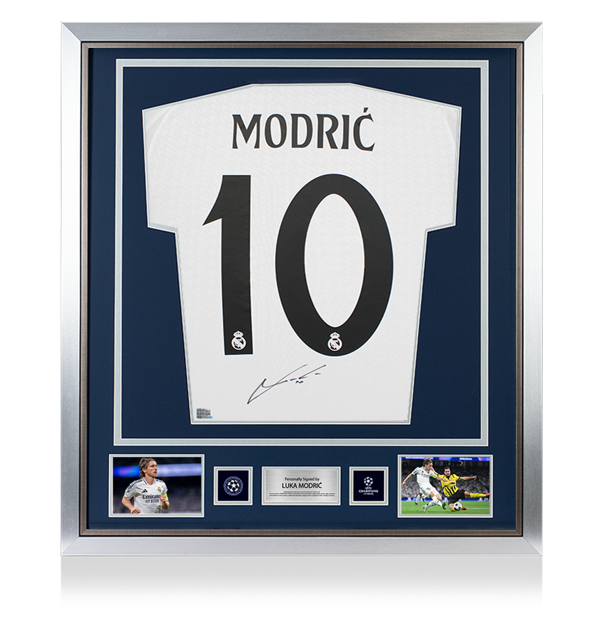 Luka Modric Official UEFA Champions League Back Signed and Framed Real Madrid 2024-25 Home Shirt