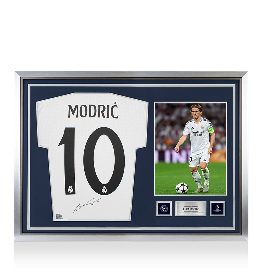 Luka Modric Official UEFA Champions League Back Signed and Hero Framed Real Madrid 2024-25 Home Shirt