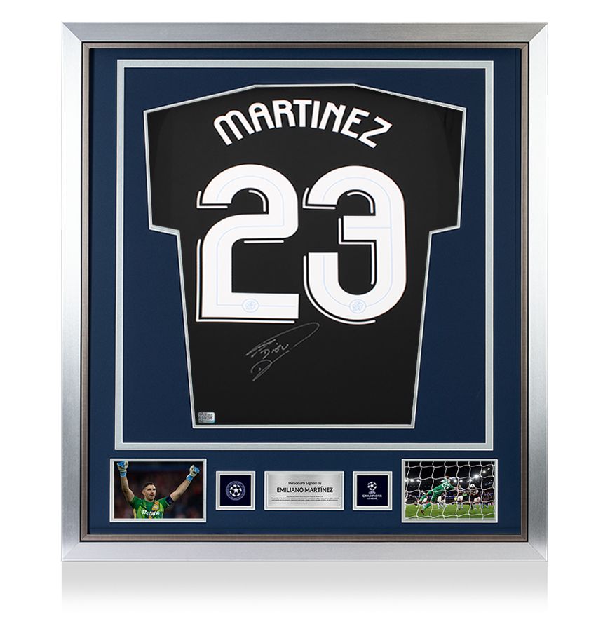 Emiliano Martinez Official UEFA Champions League Back Signed and Framed Aston Villa 2024-25 Goalkeeper Shirt