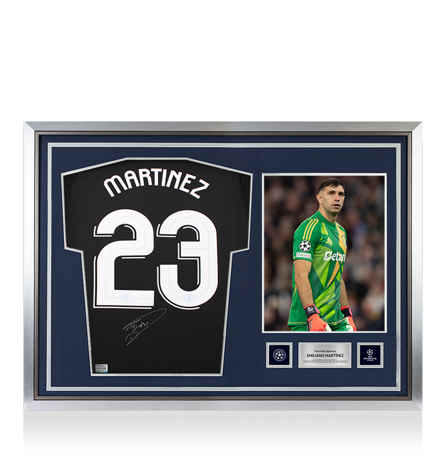 Emiliano Martinez Official UEFA Champions League Back Signed and Hero Framed Aston Villa 2024-25 Goalkeeper Shirt