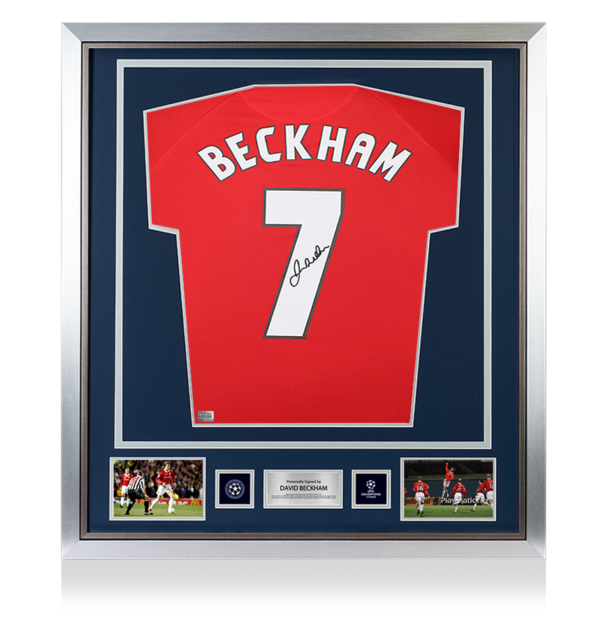 David Beckham Official UEFA Champions League Back Signed and Framed Manchester United 1999 Home Shirt