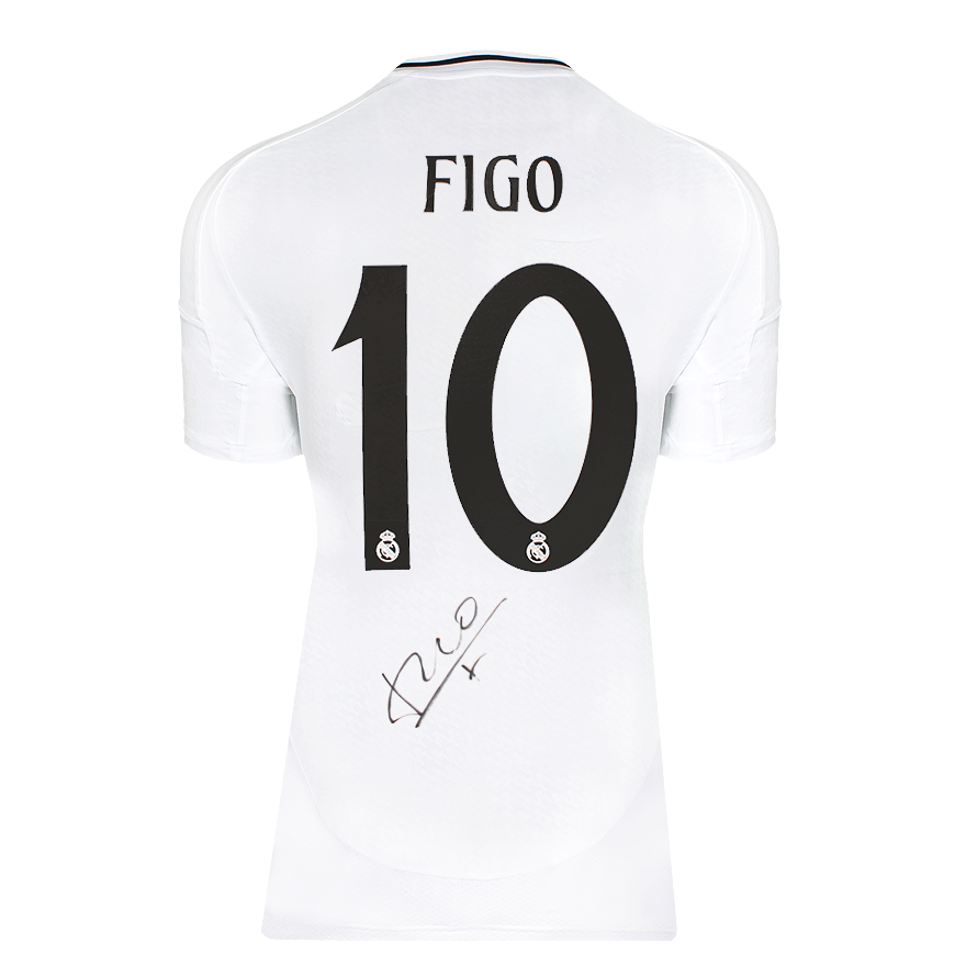 Luis Figo Official UEFA Champions League Back Signed and Framed Real Madrid 2024-25 Home Shirt