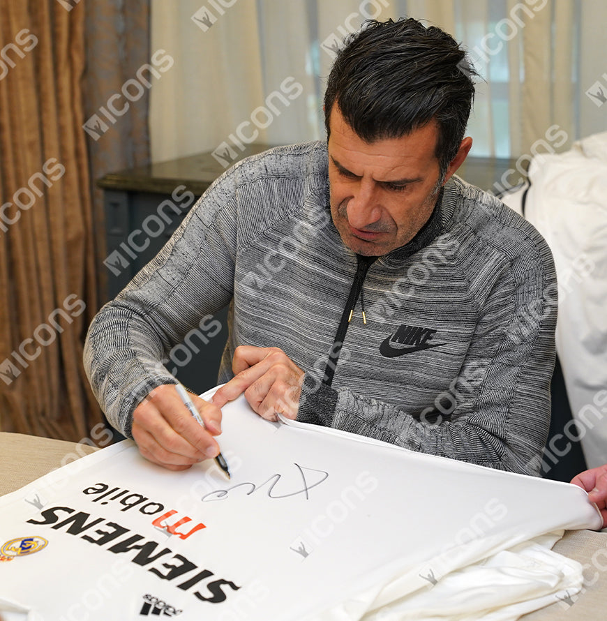 Luis Figo Official UEFA Champions League Front Signed and Hero Framed Real Madrid 2004-05 Home Shirt