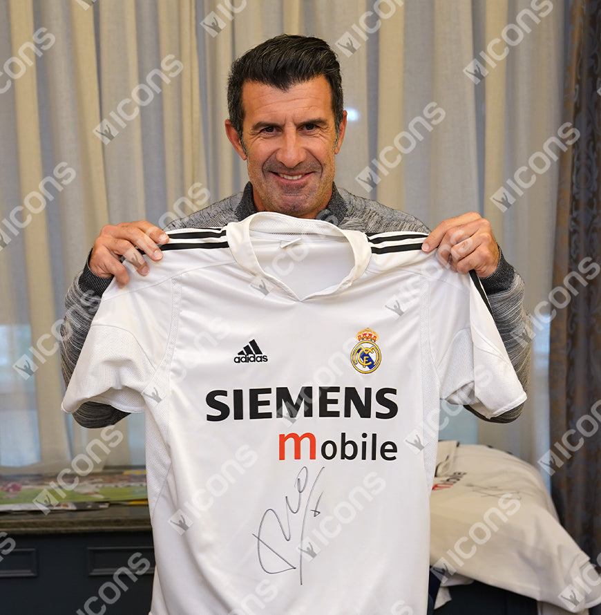 Luis Figo Official UEFA Champions League Front Signed and Hero Framed Real Madrid 2004-05 Home Shirt