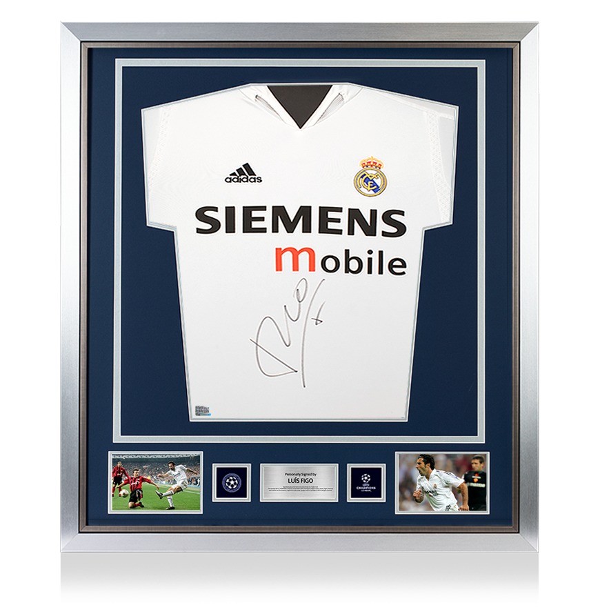 Luis Figo Official UEFA Champions League Front Signed and Framed Real Madrid 2004-05 Home Shirt
