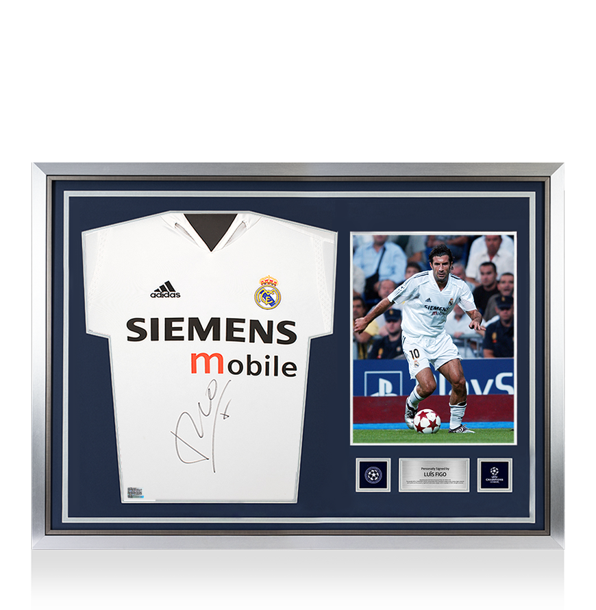 Luis Figo Official UEFA Champions League Front Signed and Hero Framed Real Madrid 2004-05 Home Shirt