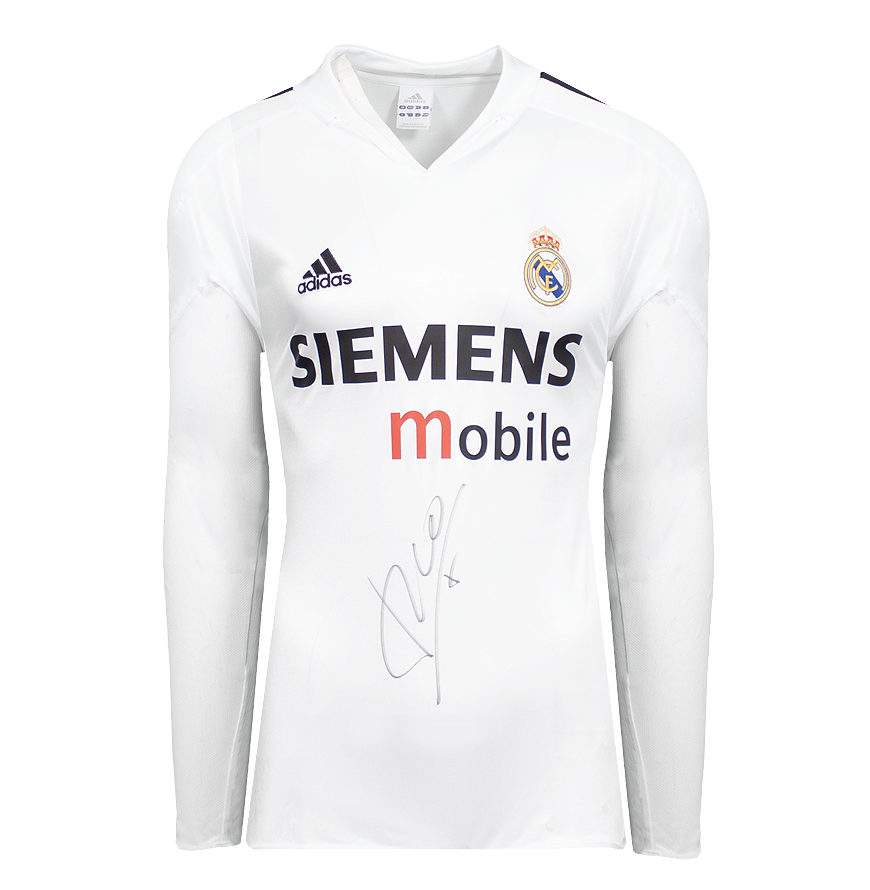 Luis Figo Official UEFA Champions League Front Signed and Framed Real Madrid 2004-05 Home Shirt - Long Sleeved