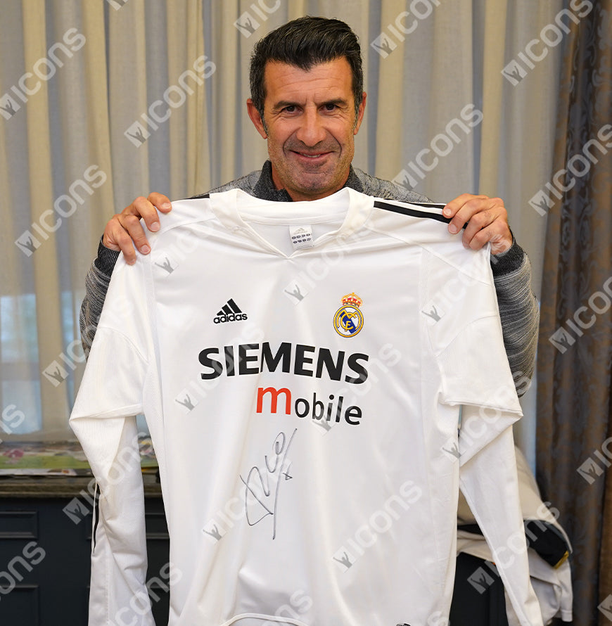 Luis Figo Official UEFA Champions League Front Signed and Framed Real Madrid 2004-05 Home Shirt - Long Sleeved