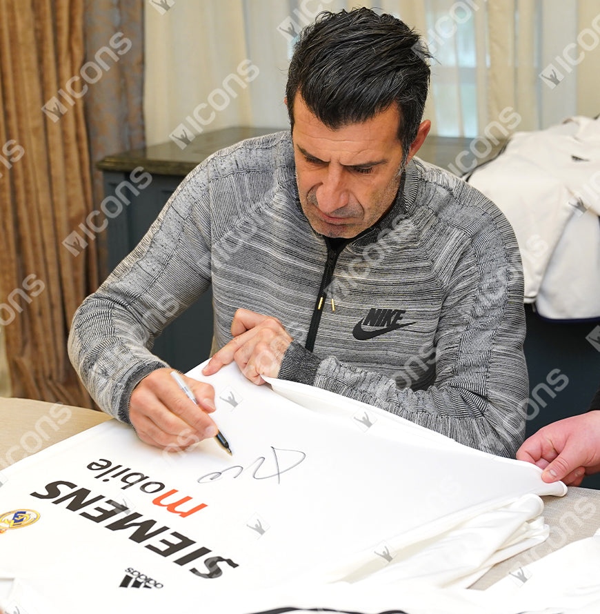 Luis Figo Official UEFA Champions League Front Signed and Framed Real Madrid 2004-05 Home Shirt - Long Sleeved