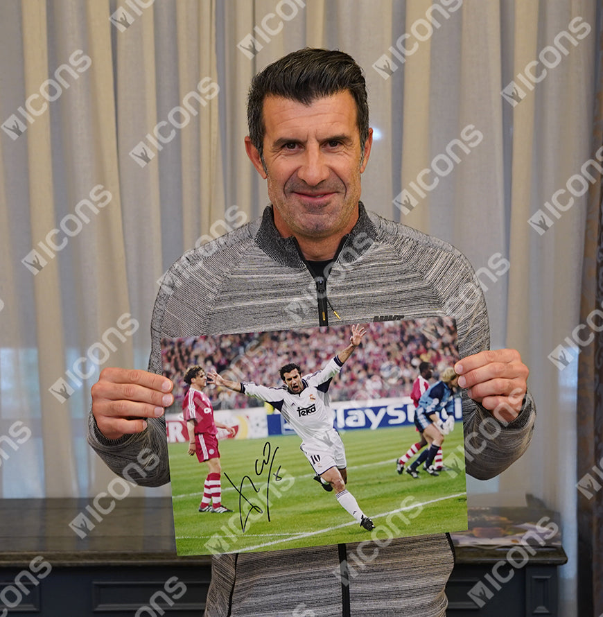 Luis Figo Official UEFA Champions League Signed and Framed Real Madrid Photo: Champions League Goal