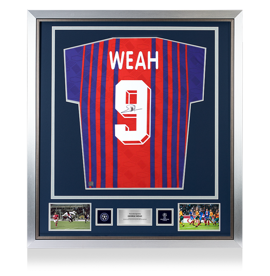 George Weah Official UEFA Champions League Back Signed and Framed Paris Saint-Germain 1993 Home Shirt