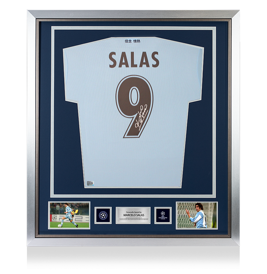 Marcelo Salas Official UEFA Champions League Back Signed and Framed SS Lazio Modern Home Shirt