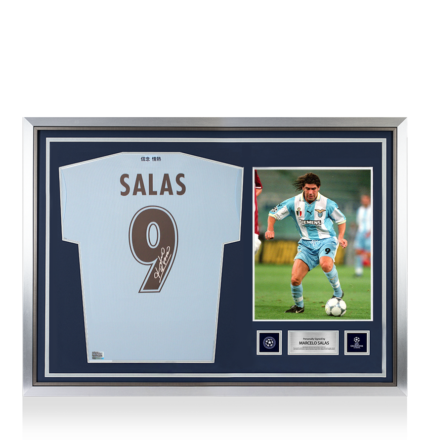 Marcelo Salas Official UEFA Champions League Back Signed and Hero Framed SS Lazio Modern Home Shirt