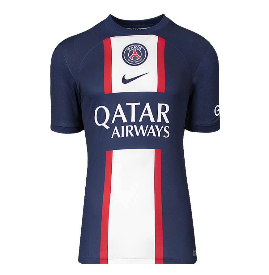 Kylian Mbappe Official UEFA Champions League Back Signed Paris Saint-Germain 2022-23 Home Shirt with Fan Style Numbers