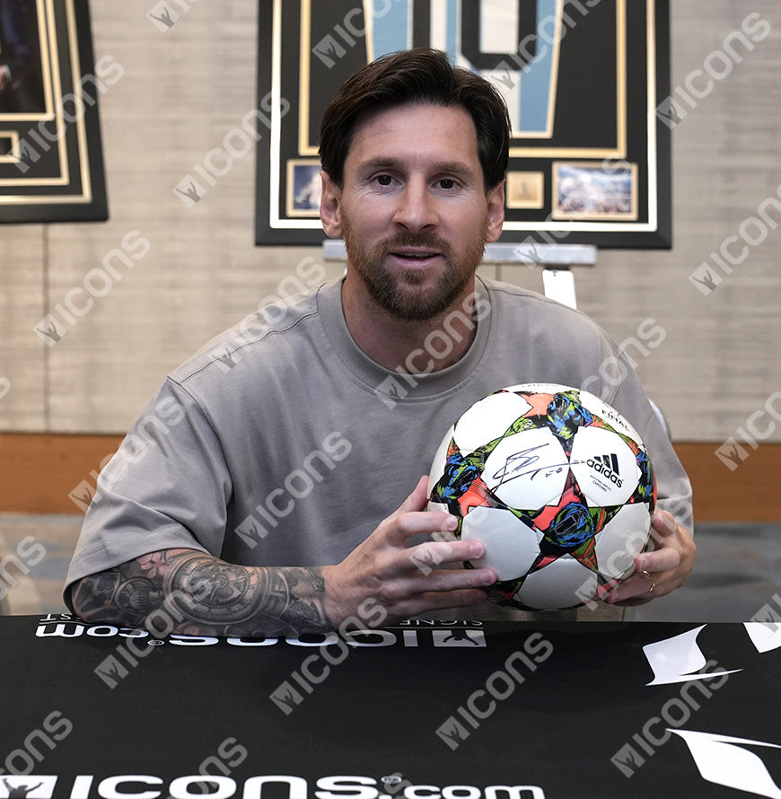Lionel Messi Official UEFA Champions League Signed 2015 UEFA Champions League Final Football In Acrylic Case