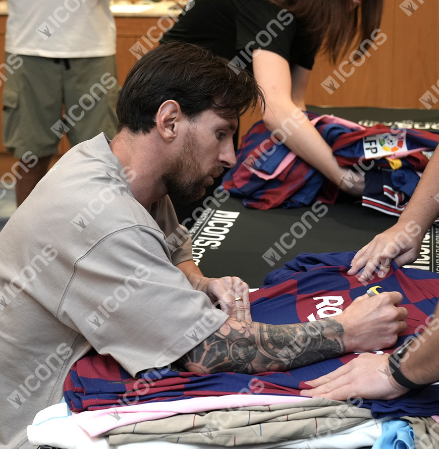 Lionel Messi Official UEFA Champions League Front Signed and Hero Framed FC Barcelona 2019-20 Authentic Home Shirt