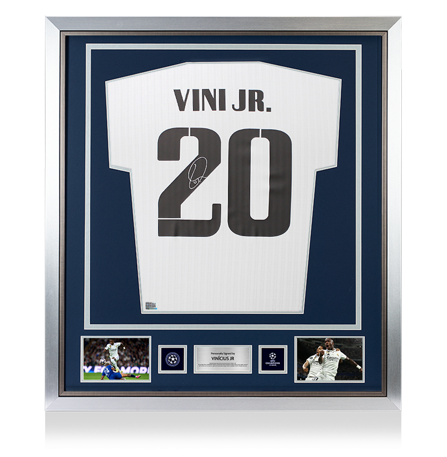 Vinicius Jr Official UEFA Champions League Back Signed and Framed Real Madrid Modern Home Shirt