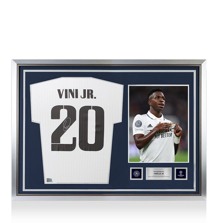 Vinicius Jr Official UEFA Champions League Back Signed and Hero Framed Real Madrid Modern Home Shirt