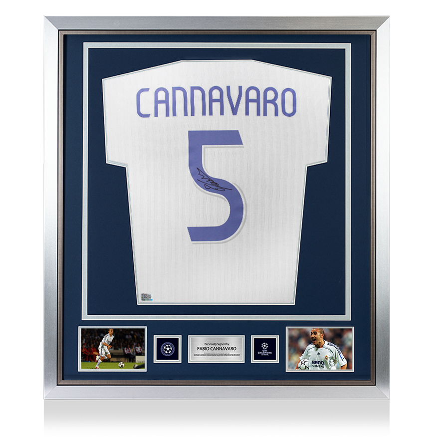 Fabio Cannavaro Official UEFA Champions League Back Signed and Framed Real Madrid Modern Home Shirt