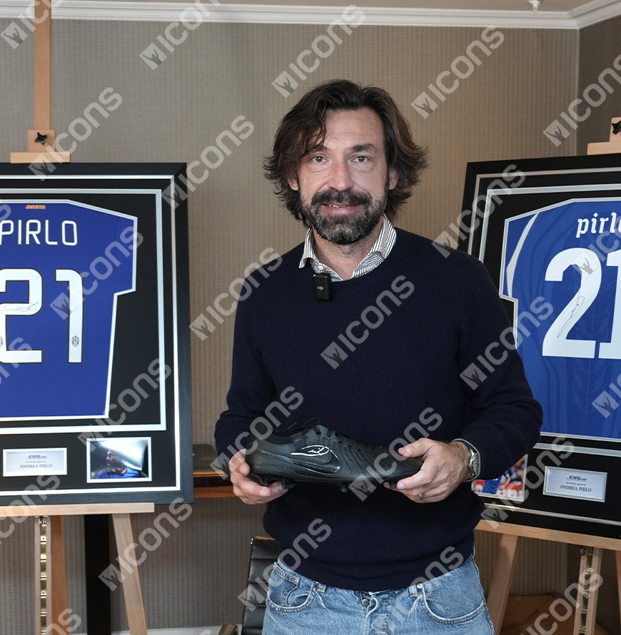 Andrea Pirlo Official UEFA Champions League Signed Nike Tiempo Black Boot In Photo Acrylic Case: Option 1