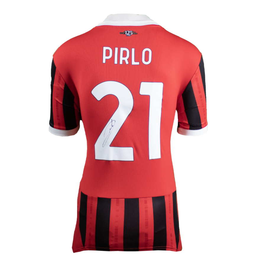 Andrea Pirlo Official UEFA Champions League Back Signed and Framed AC Milan 2024-25 Home Shirt With Fan Style Numbers