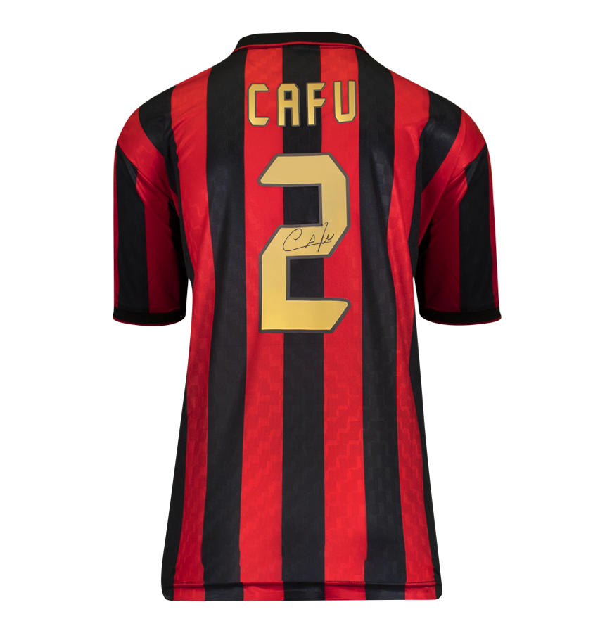 Cafu Official UEFA Champions League Back Signed and Hero Framed AC Milan Retro Home Shirt