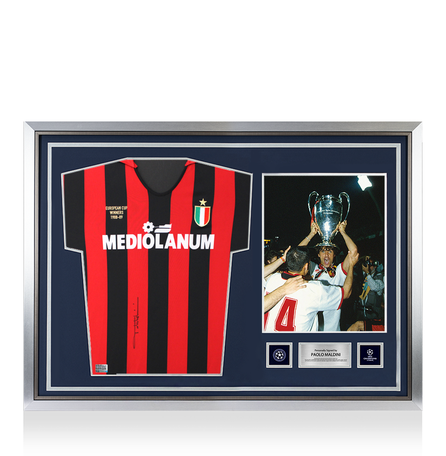 Paolo Maldini Official UEFA Champions League Front Signed and Hero Framed AC Milan 1988 Home Shirt: European Cup Winner 1988-89 Edition