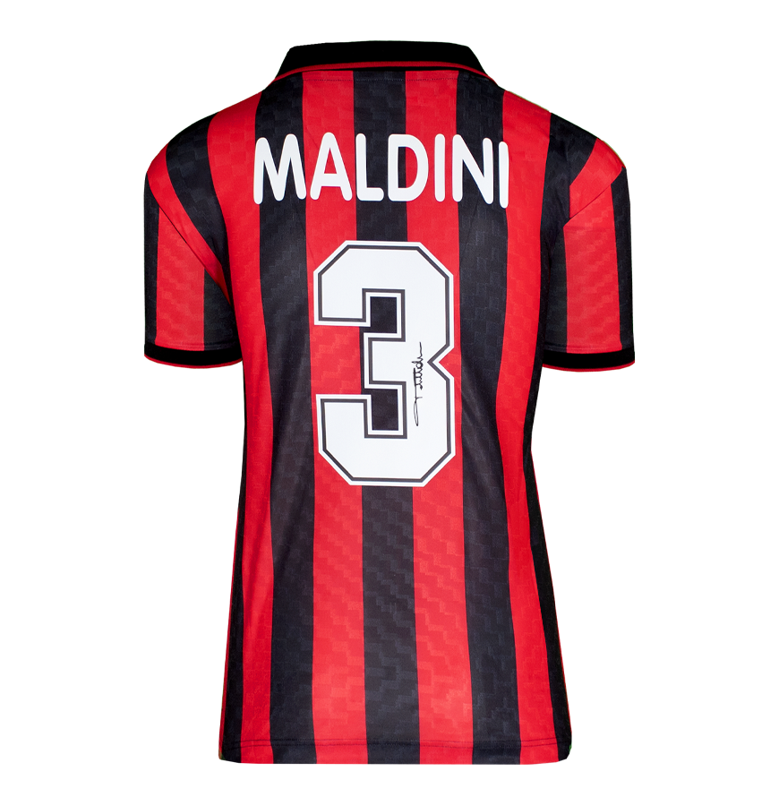Paolo Maldini Official UEFA Champions League Back Signed and Framed AC Milan 1996 Home Shirt