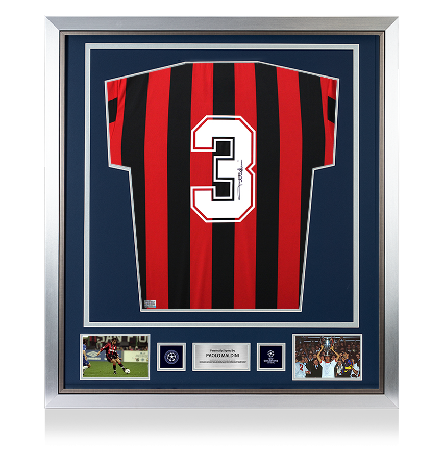 Paolo Maldini Official UEFA Champions League Back Signed and Framed AC Milan 1988 Home Shirt