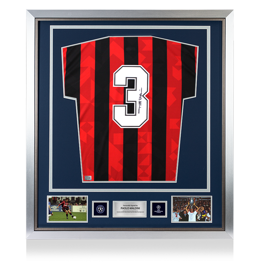 Paolo Maldini Official UEFA Champions League Back Signed and Framed AC Milan 1994 Home Shirt
