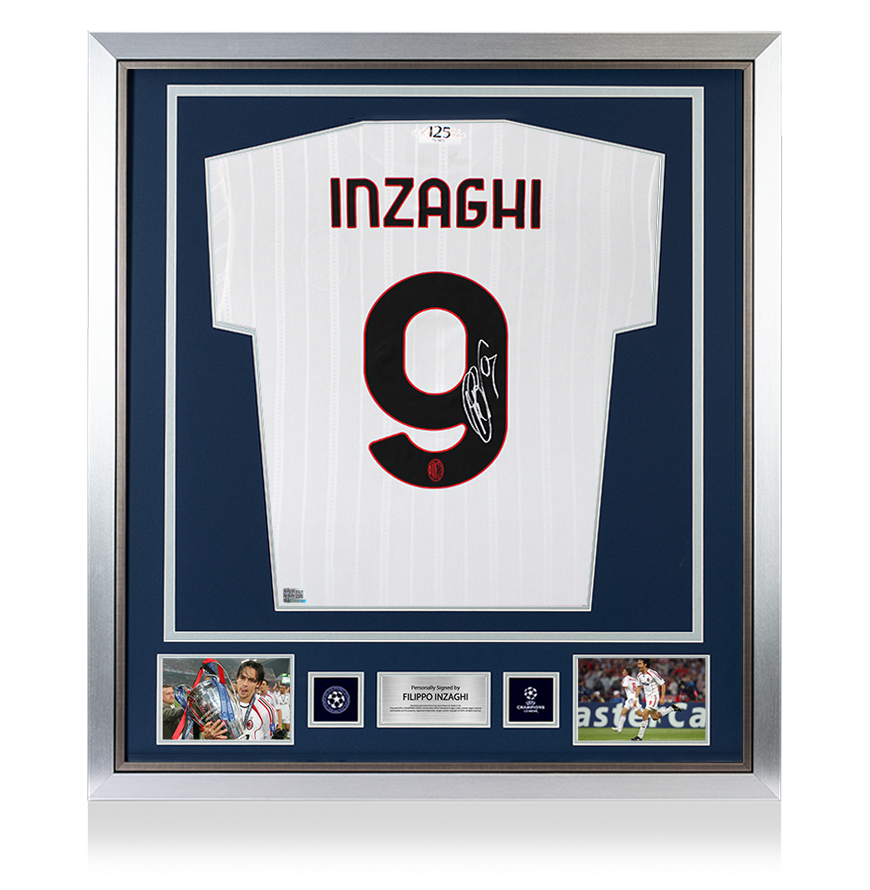 Filippo Inzaghi Official UEFA Champions League Back Signed and Framed AC Milan 2024-25 Away Shirt
