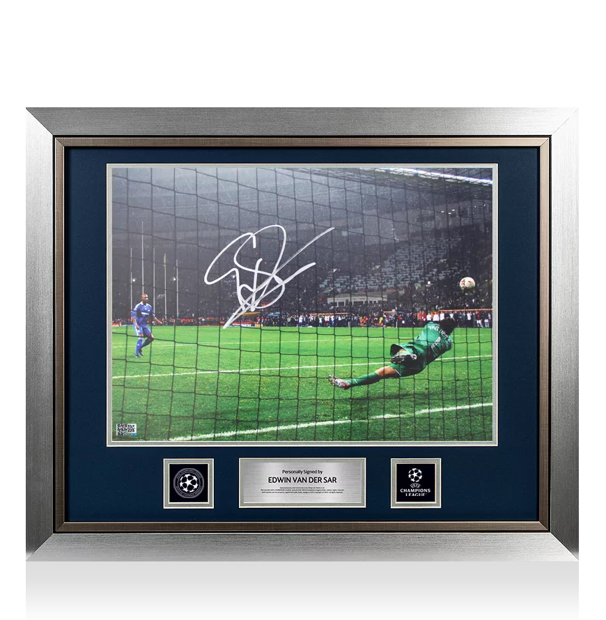 Edwin van der Sar Official UEFA Champions League Signed and Framed Manchester United Photo: UCL Final Save