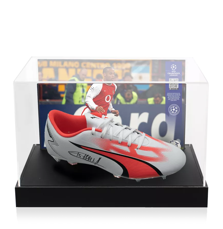 Thierry Henry Official UEFA Champions League Signed Puma Boot In Photo Acrylic Case: Option 1