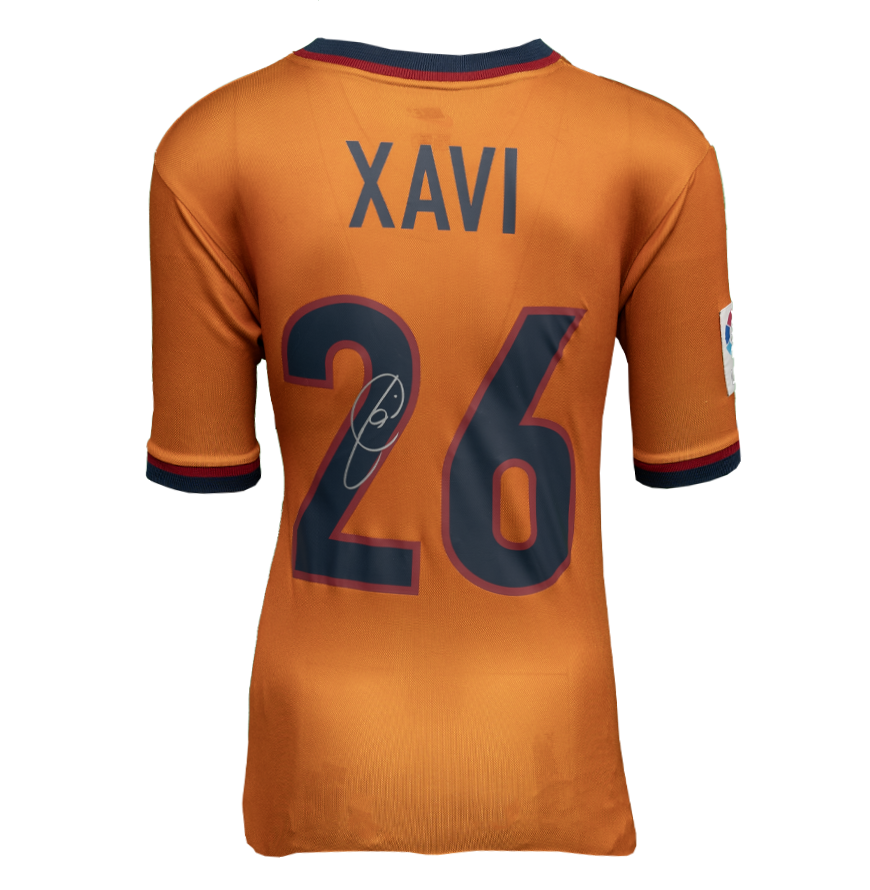 Xavi Official UEFA Champions League Back Signed and Framed FC Barcelona 1998-00 Third Shirt