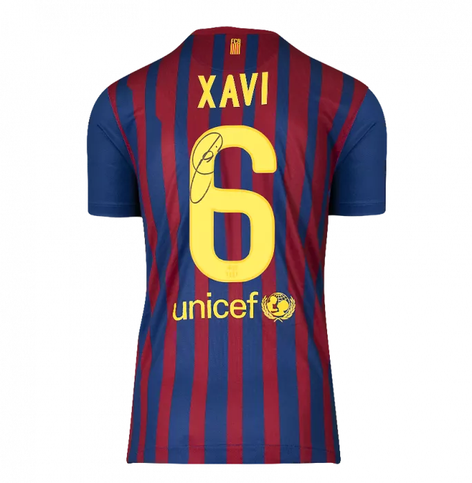 Xavi Official UEFA Champions League Back Signed and Framed FC Barcelona 2011-12 Home Shirt