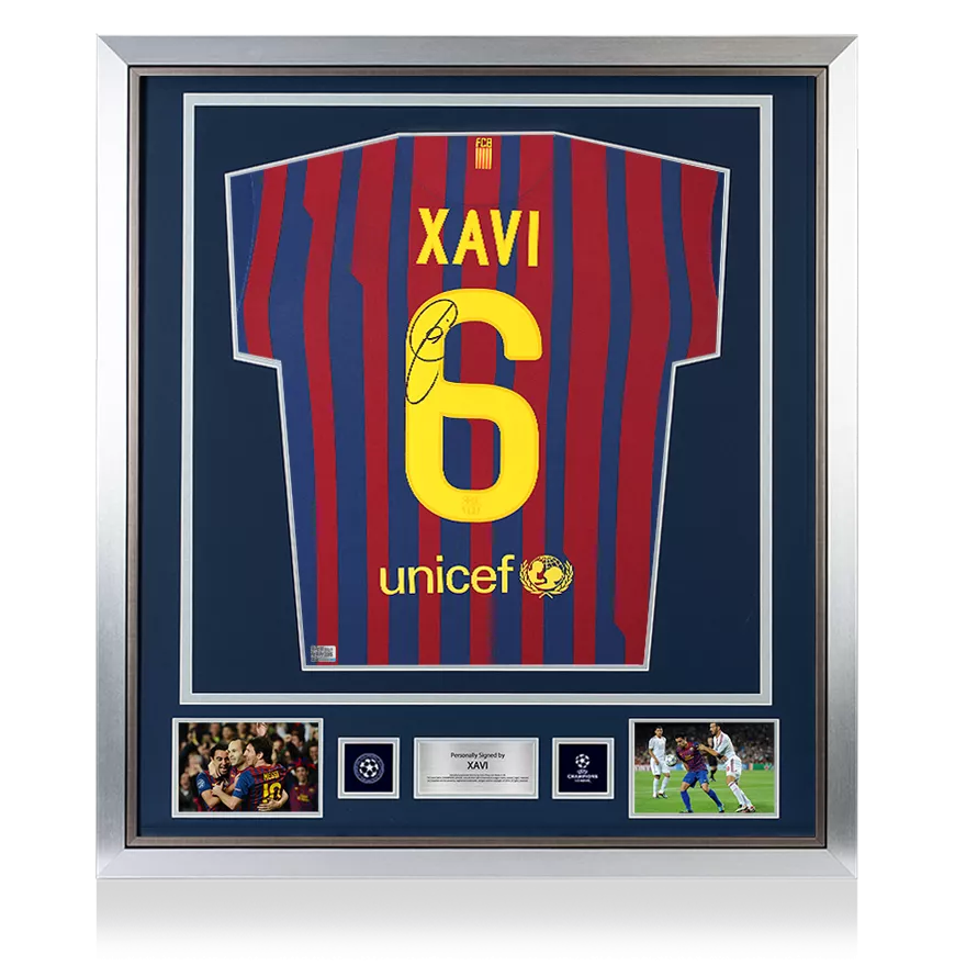 Xavi Official UEFA Champions League Back Signed and Framed FC Barcelona 2011-12 Home Shirt