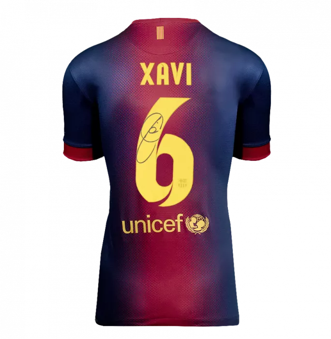Xavi Official UEFA Champions League Back Signed and Hero Framed FC Barcelona 2012-13 Home Shirt