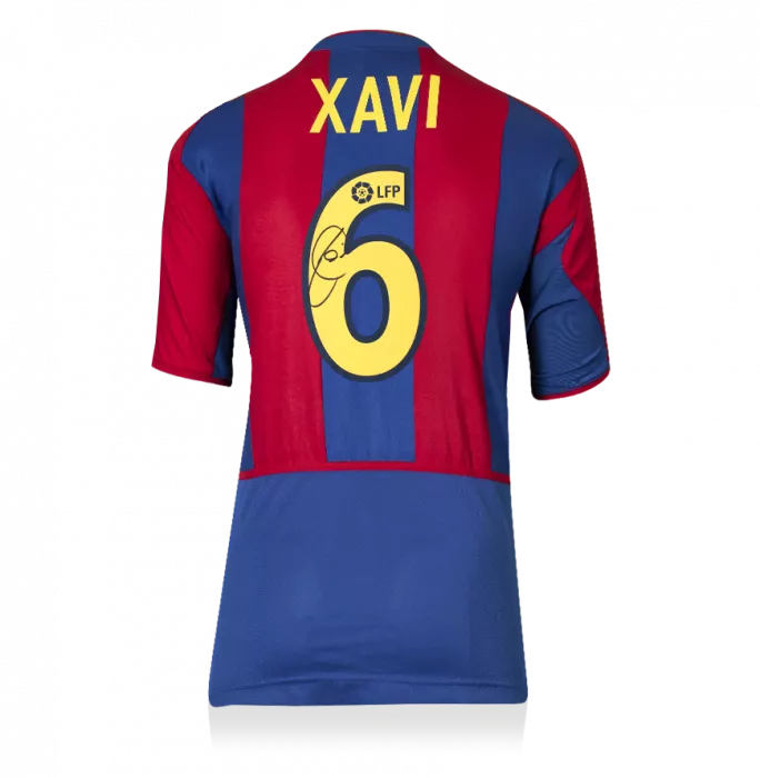 Xavi Official UEFA Champions League Back Signed and Hero Framed FC Barcelona 2002-03 Home Shirt