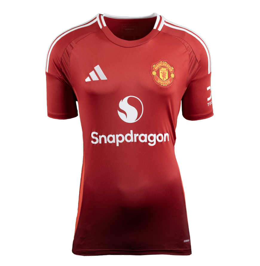 Eric Cantona ufficiale UEFA Champions League Back ha firmato e incorniciato la camicia da casa del Manchester United 2024-25 con numero di stile fan