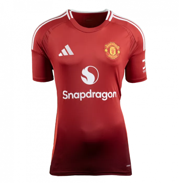 Eric Cantona ufficiale UEFA Champions League Back Firmato e Hero incorniciata la camicia da casa Manchester United 2024-25 con numero di stile fan