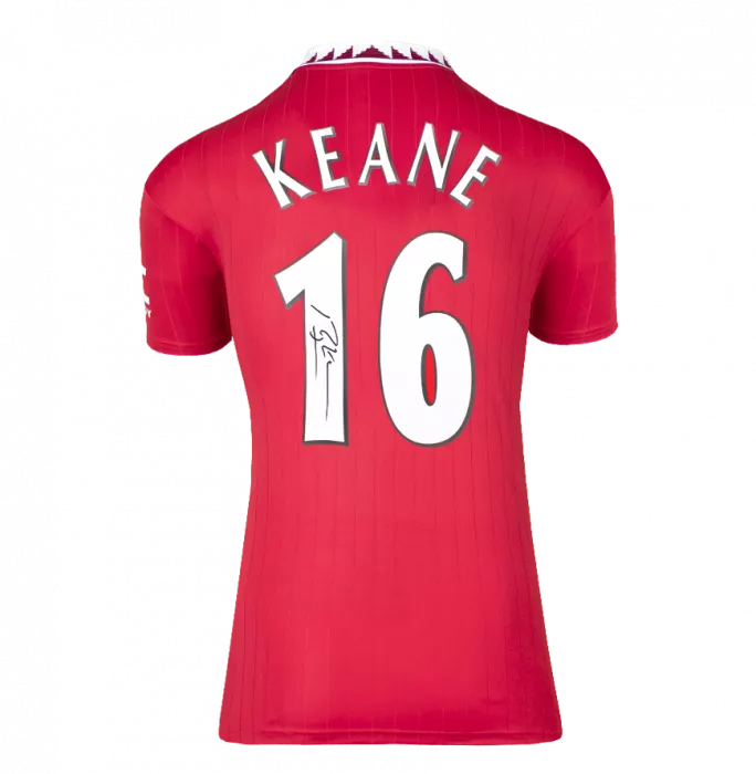 Roy Keane Official UEFA Champions League Back Signed and Framed Manchester United 2022-23 Home Shirt with Fan Style Numbers