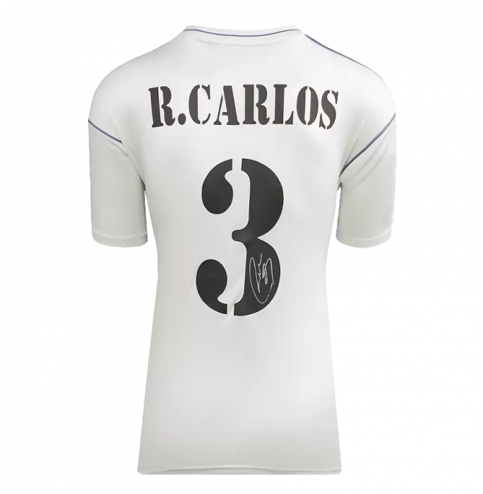 Roberto Carlos Official UEFA Champions League Back Signed and Framed Real Madrid Terrace Icon Shirt
