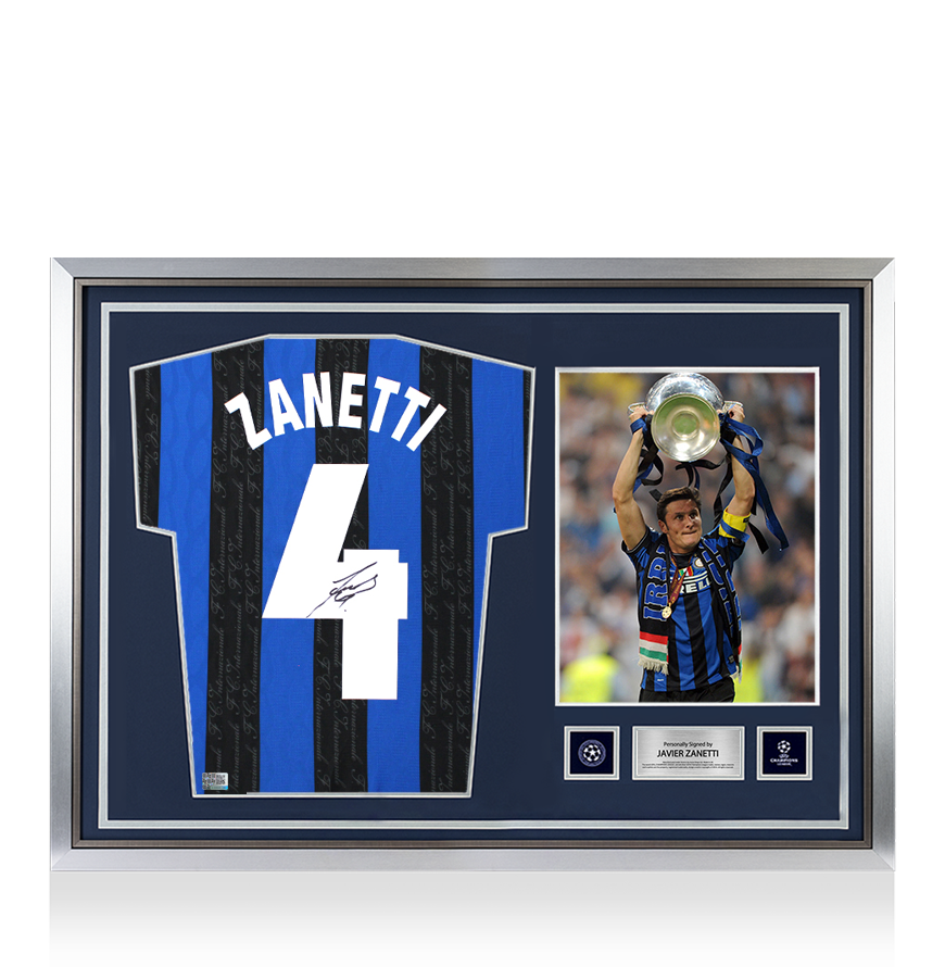 Javier Zanetti Official UEFA Champions League Back Signed and Hero Framed Internazionale 1998 Home Shirt