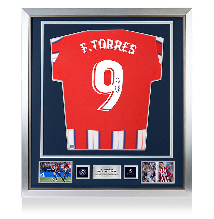 Fernando Torres Official UEFA Champions League Back Signed and Framed Atletico Madrid 2024-25 Home Shirt with Fan Style Number